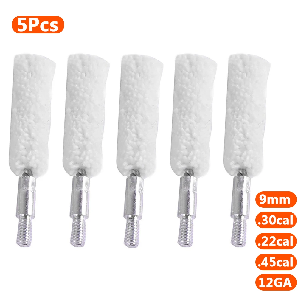 

5Pcs Tactical Gun Bore Mop Cotton Brushes 9mm 12GA .30 .300 .308 .22 .45 Cotton Bristle Swab Set Pistol Hunting Gun Clean Brush