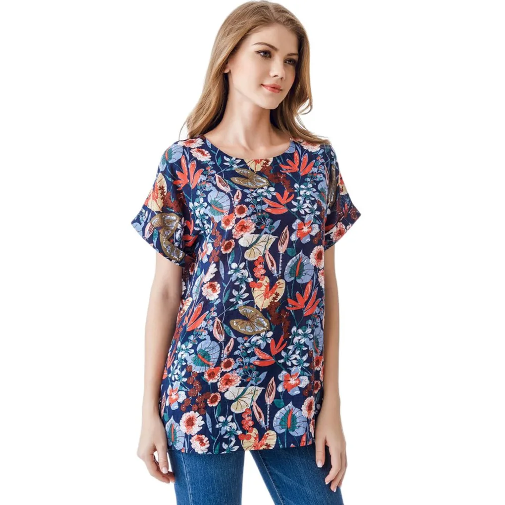 Женская хлопковая Футболка с цветочным принтом летняя повседневная футболка