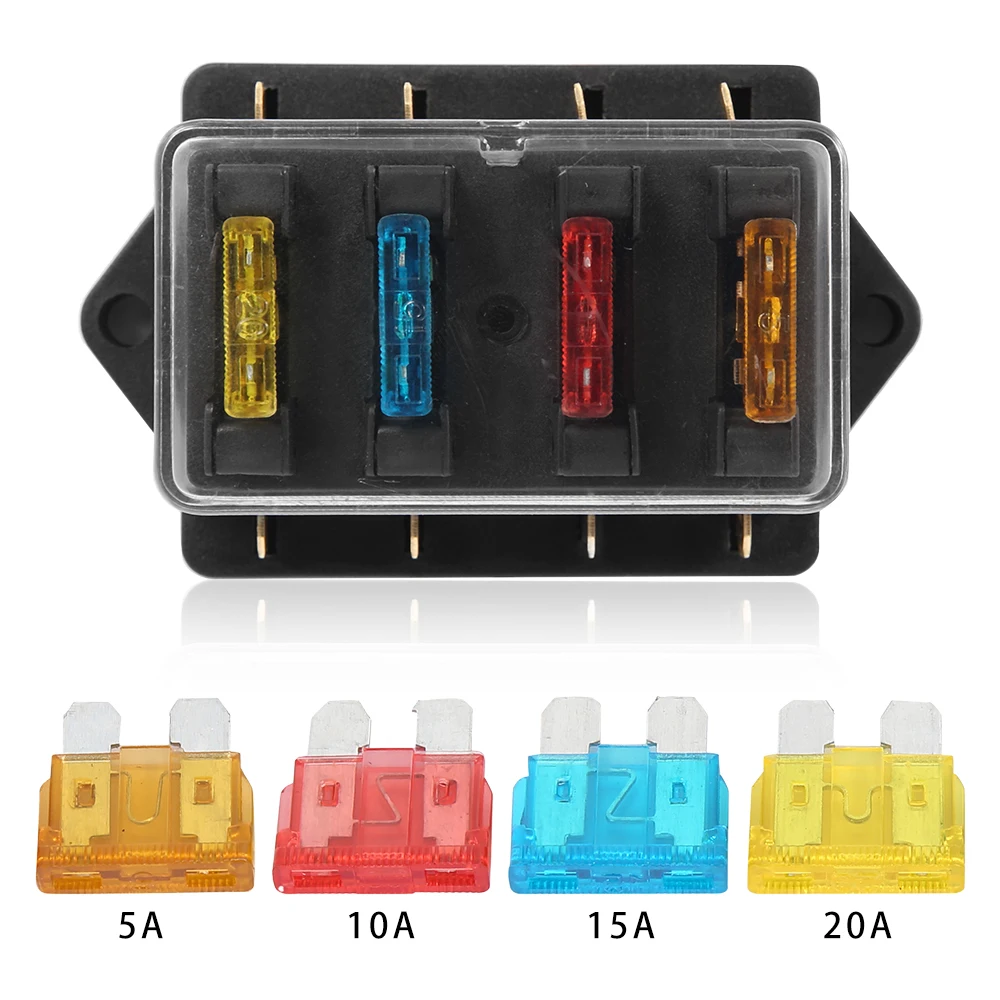 

4-Way Car Marine Waterproof Fuse Box Block Holder with LED Indicator For 12V/24V