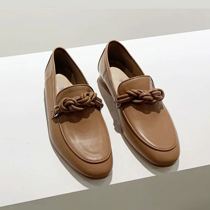 

2021 New Spring Genuine Cow Leather Low Heels Round Toe Women Pumps Dress Party Casual Shoes Woman Brown Beige Quality Shoes 39