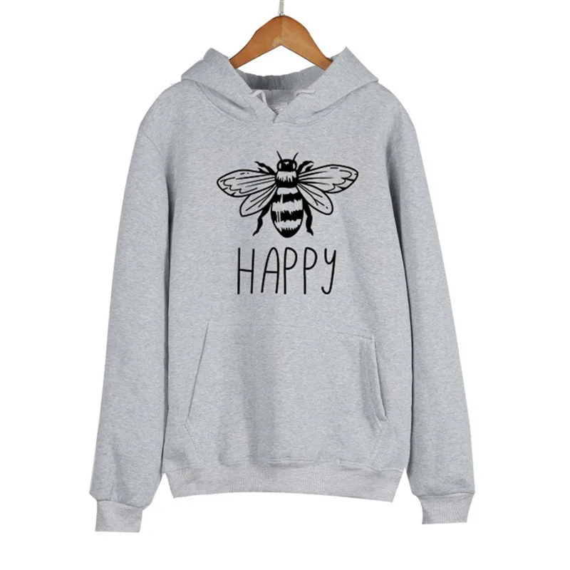 

Happy Letter Print Kpop Hoodies Hooded Cute Bee Graphic Sweatshirt O-neck Long Sleeve Hoodie Oversized Plus Size Pullover Tops