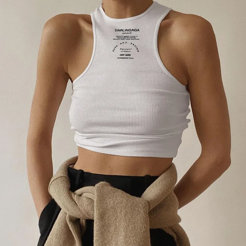 

YICIYA 2021 summer European and American style letter printing sexy navel slim slimming thin racer vest bottoming top women