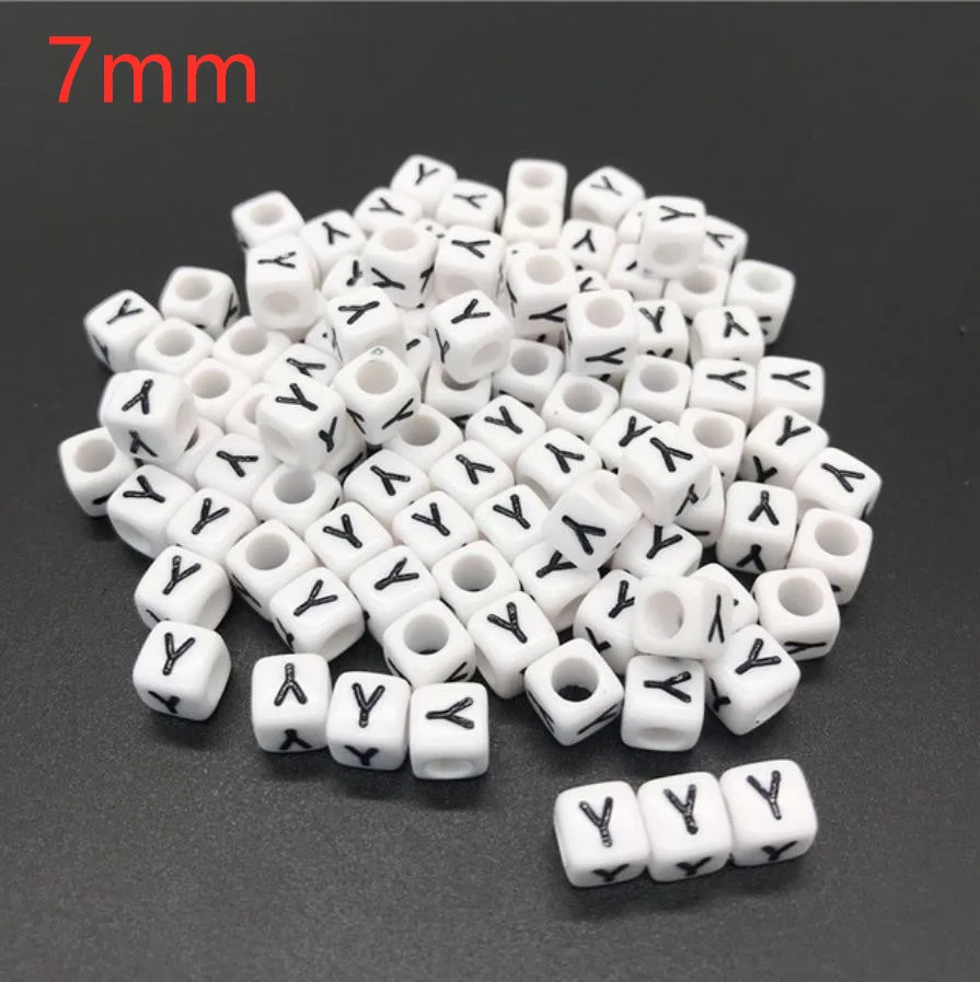 7mm Letter Y 100 шт 7-10 мм Смешанные Квадратные бусины в форме букв Алфавит Акриловые бусины ручной работы ювелирных изделий для браслета ожерелье аксессуары - Цвет: 7mm Letter Y