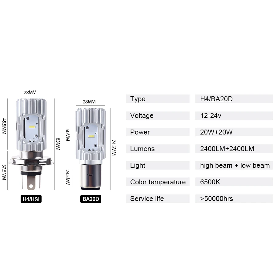 VooVoo H4 BA20D светодиодный мотоциклетный головной светильник лампы 2400LM 6500K 20W HS1 светодиодный фарол мотоцикл фары светильник ing Электрический светодиодный автомобильный светильник