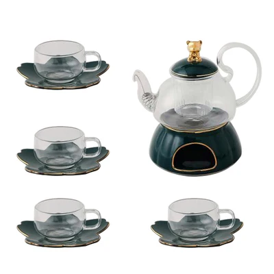 Teapot with 4 cups Чайник с цветами с подсвечником, европейский стиль керамики, чайные чашки и блюдца, послеобеденный черный чайный сервиз, чайный горшок - Цвет: Teapot with 4 cups