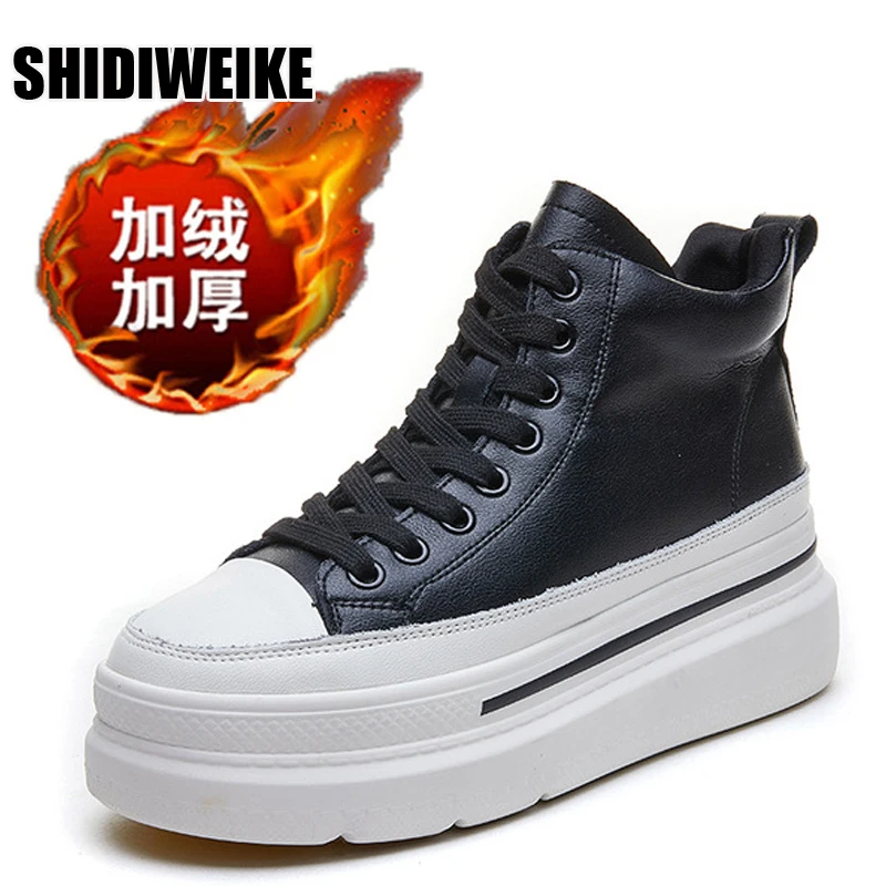 

Platform leather warm Women boots woman School Hiking Ankle High Quality Canvas Plush Ankle Boots Women vc2023