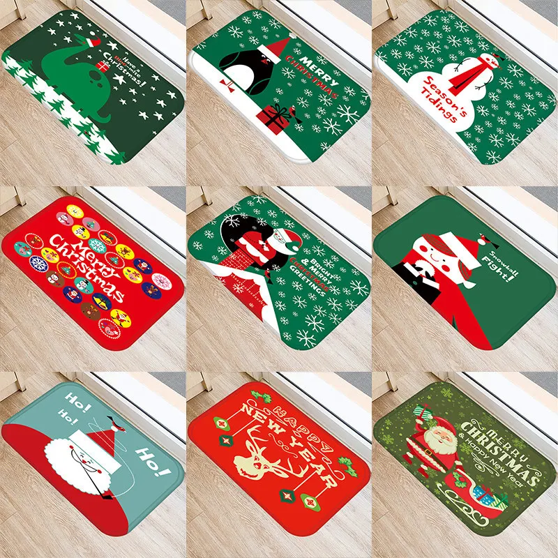 

Merry Christmas Santa Claus Mat In Hallway Kitchen Rubber Doormat Home Decor Living Room Rug Anti-Slip Dustproof Carpet 48236
