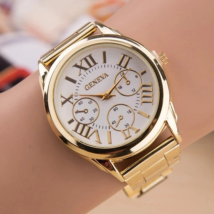 Geneva Ladies Wrist Watches Dress Gold Watch Women Luxury Stainless Steel Quartz Clock Female Montre