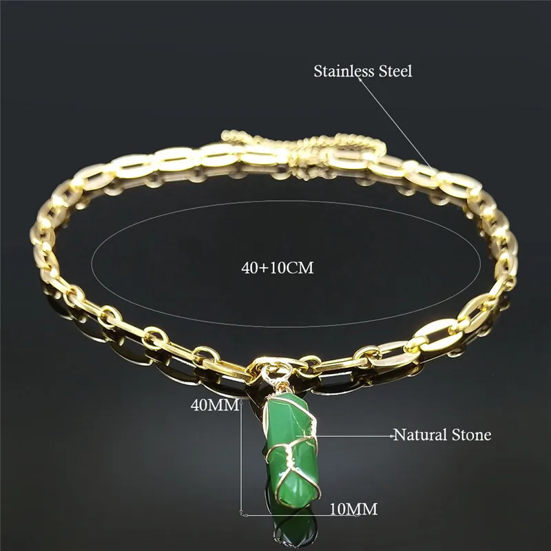 

Divination Hexagonal Prism Stone Stainless Steel Necklaces Women Silver Color Chain Necklaces Jewelry pendentif pierre ND44S01