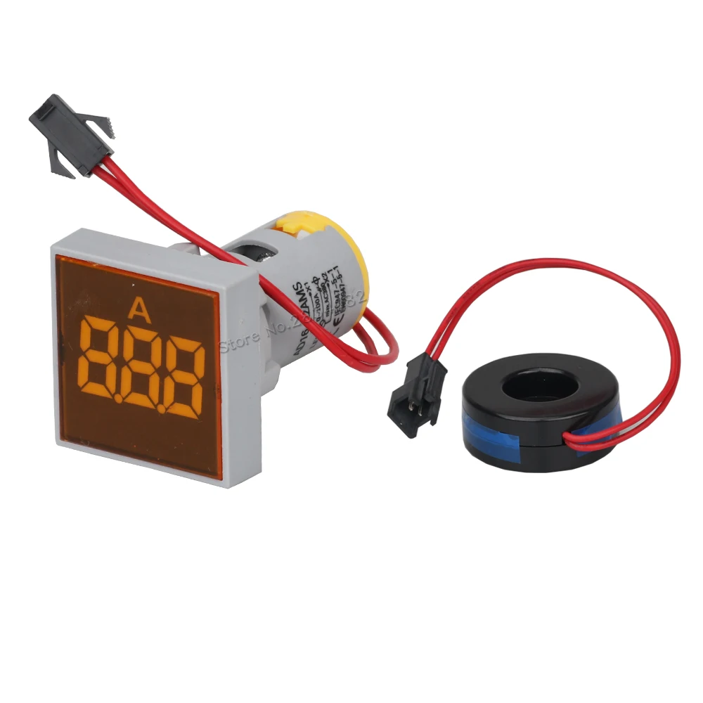 22 мм AC20-380V 0-100A цифровой дисплей Амперметр трансформатор измеритель тока карданный светодиодный светильник lndicator сигнальный свет - Цвет: Square Yellow