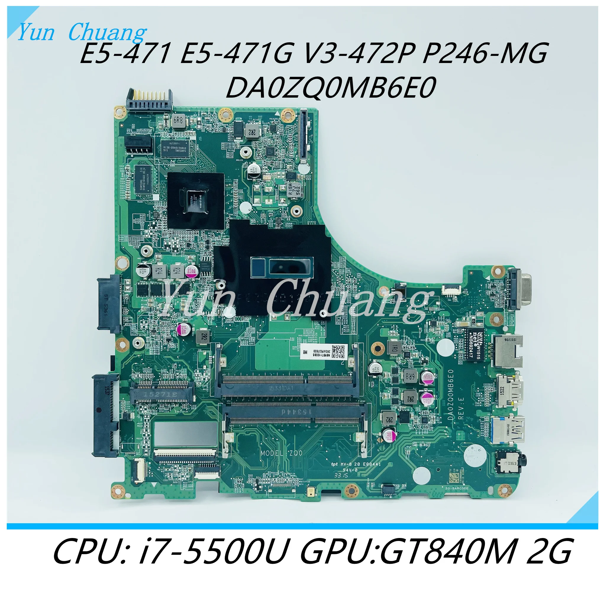 Материнская плата DA0ZQ0MB6E0 для Acer aspire E5-471 E5-471G V3-472P P246 материнская Laotop с процессором