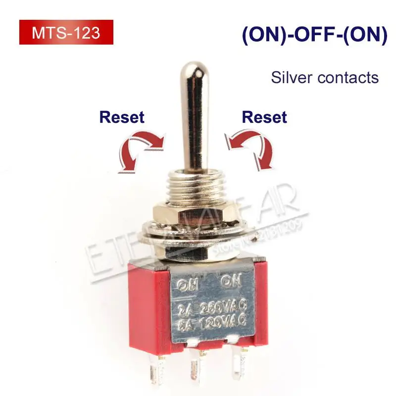 Red-MTS-123 SPDT DPDT сброс запирающий переключатель MTS-102 5A 6A 125V 3A 250 AC Mini 3 6PIN ON-OFF-ON кулисный переключатель фары двигатели - Цвет: Red-MTS-123