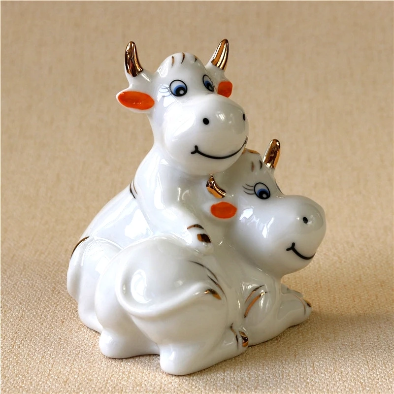 Милая фарфоровая фигурка быка пара керамический бык миниатюрное украшение
