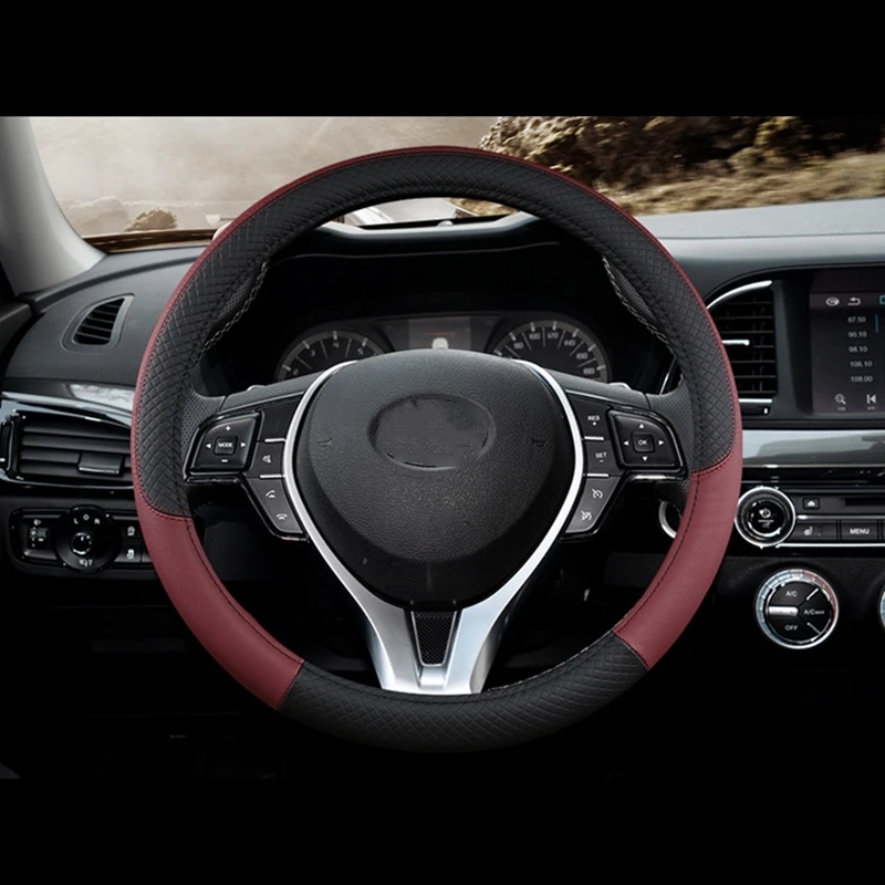 Black wine Чехол рулевого колеса автомобиля Skidproof Авто Крышка рулевого колеса Противоскользящий Универсальный тиснение кожа автомобиль-Стайлинг - Название цвета: Black wine