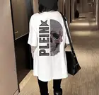 Футболка женская с черепом, Повседневная Свободная рубашка с коротким рукавом, уличная одежда для девушек, стразы, на лето