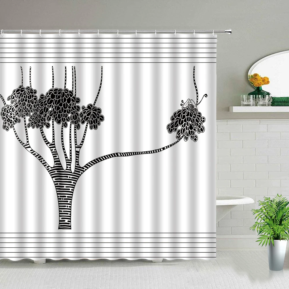 

European Style Modern Forest Scenery Shower Curtains Plant Tree Waterproof Fabric Bathroom Decor Screen Bath Curtain With Hooks