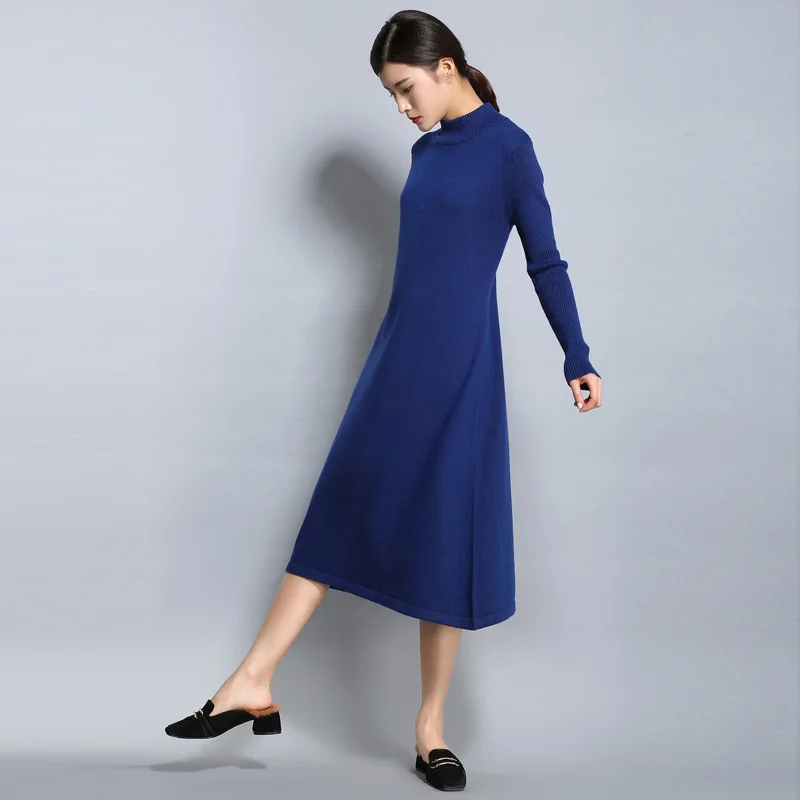 Вязаное женское платье из смеси кашемира зимняя теплая водолазка женская