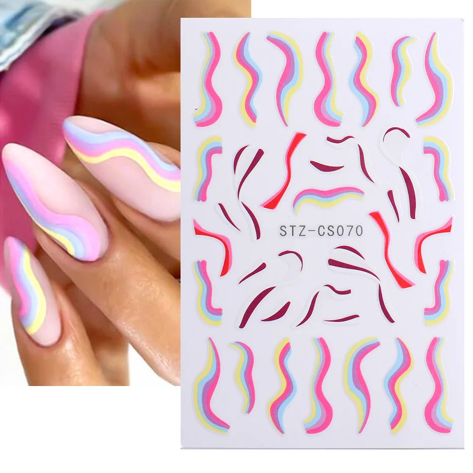 

1 Sheet Colour Streamer 3D Nail Art Stickers Abstract Line Cow Sliders Statue Adhesive Nail Decals Manicure DIY Nails Design