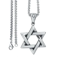 mens silver star of david jewish stainless steel pendant necklace chain set