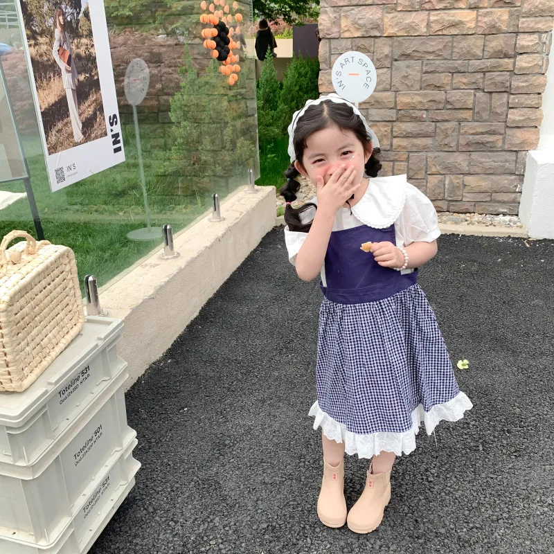 

MILANCEL 2021 летний детский костюм белая рубашка и клетчатое платье 2 шт. повседневный комплект для девочек корейская детская одежда