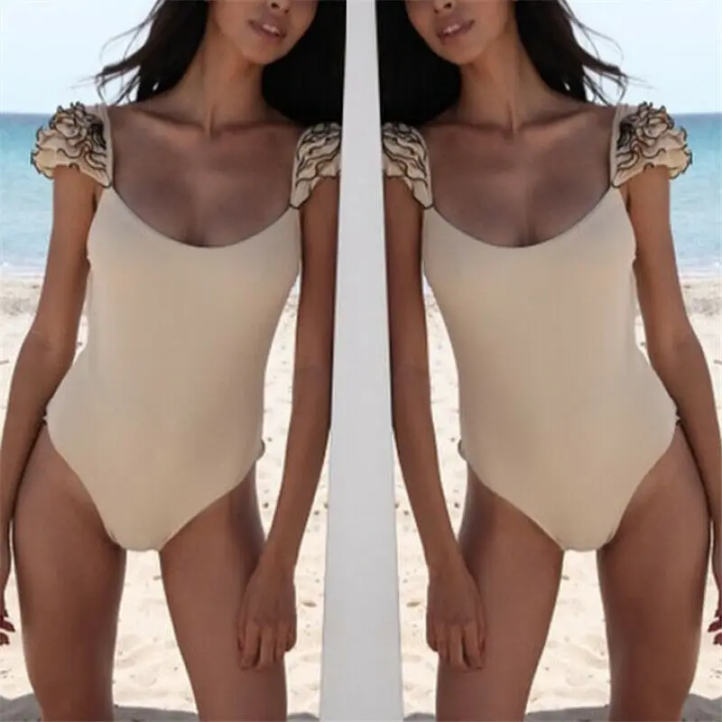 2019 сексуальный сплошной купальник с оборками в несколько рядов женский черный