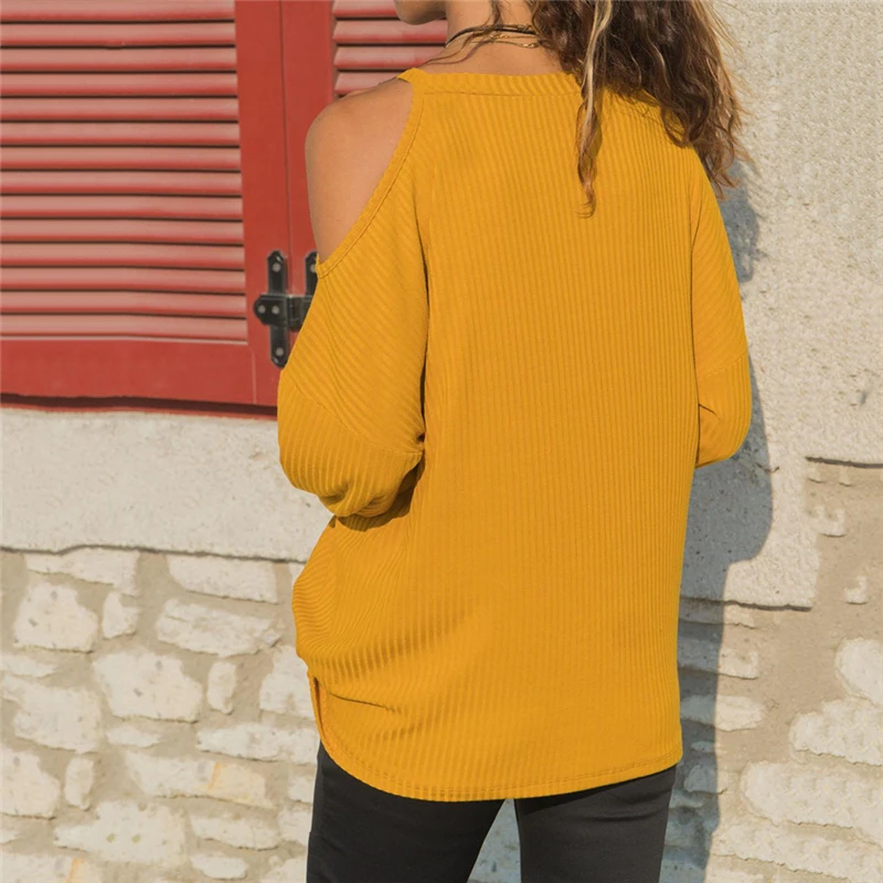 Женская Сексуальная футболка с одним открытым плечом свитер длинным рукавом