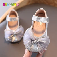 2021 new children shoes leather pearl bow shining kids princess shoes baby girls shoes for party and wedding dance flats 21 30
