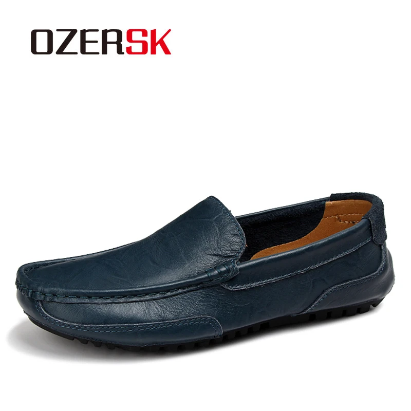 OZERSK Men's Casual Genuine Leather Shoes Summer Men Flat Walking Loafers Black Brown Man Luxury Slip on Boat Big Size | Обувь