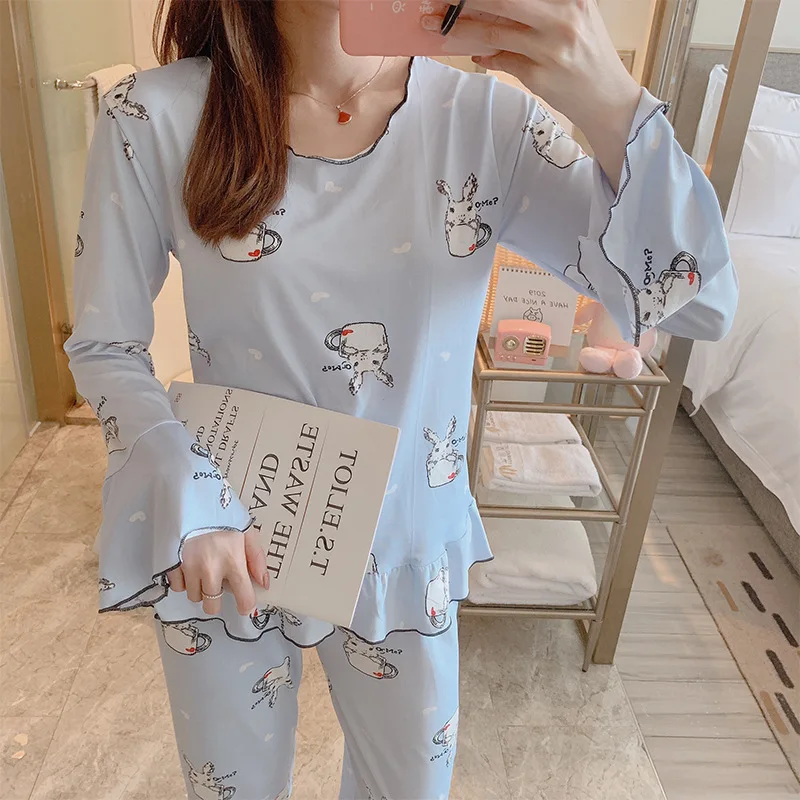S4 Wontive Autumn Women Long Sleepwear Suit Home Women Gift Female Sleepwear Cartoon female big plus size womens pajamas Sets - Color: S4