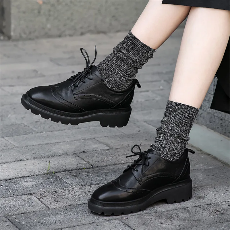 

Meotina Sheepskin High Heels Women Shoes Natural Genuine Leather Thick Heel Derby Shoes Lace Up Round Toe Shoes Ladies Autumn 39