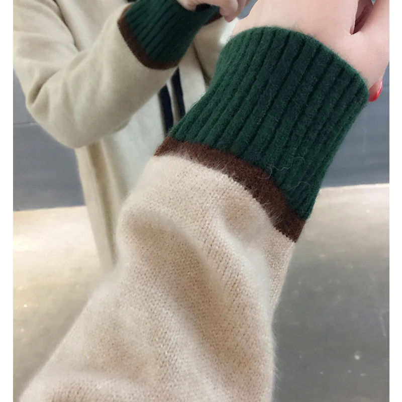 

Autum Winter Women Sweater Mid-length Loose Hooded Knitted Sweater Hoodie Women New Korean Sweater Fashion Pullover Sweater A63