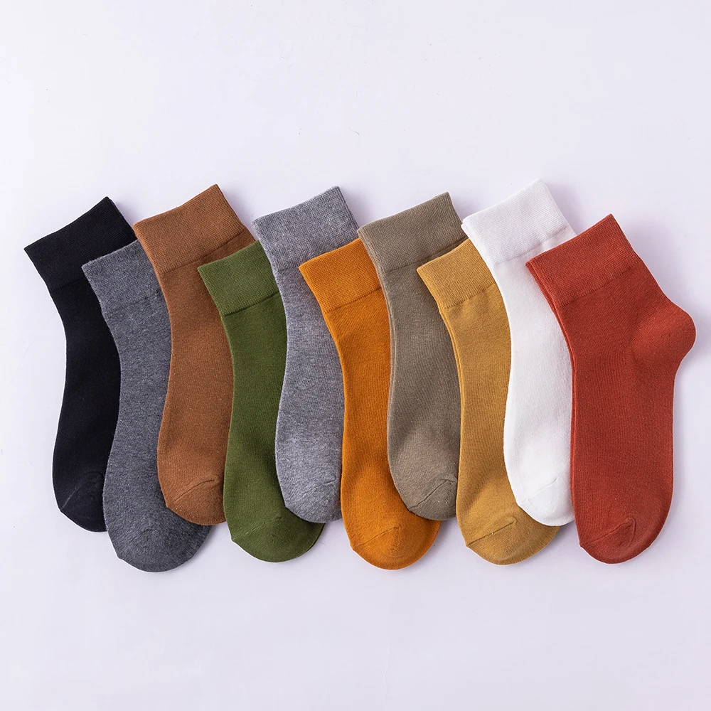 10 Pairs Japanese Casual Men's Cotton Socks Summer Soft  Breathable Business Dress Brand Man Happy Color Socks For Man Sox Black
