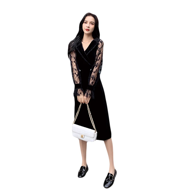 

In spring of restoring ancient ways the new stitching bud silk velvet dress modified thin package hip skirt