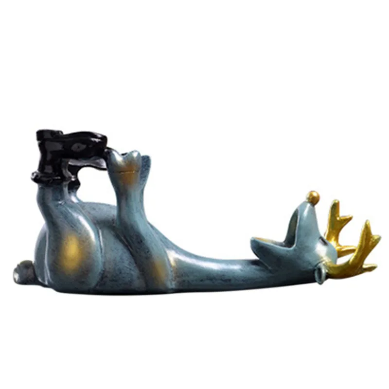 

14 Cm Resin Elk Wine Bottle Holder Figurines European Creative Lying Deer Decorations Animal Wine Rack Craft Decorations