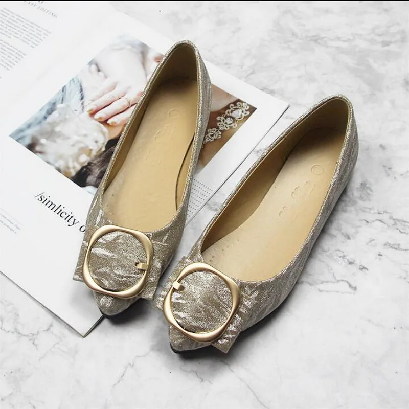 Spring New Synthetic Leather Women Ballet Flat Shoes Women'S Slip-On Soft Metal Decoration Boat Shoes Women Flats Zapatos Mujer