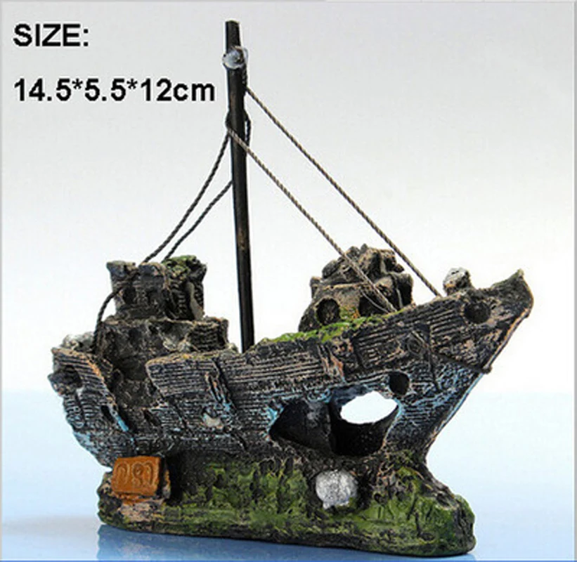 

Aquarium Shipwreck Decorations Fish Tank Ornaments, Resin Sunken Ship Decorations, Eco-Friendly for Shrimp Fish Hideout