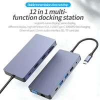 12 in 1 type c laptop docking station usb 3 0 hdmi compatible vga pd usb hub for notebook computer monitor docking station