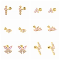 canner sterling silver stud earrings for women minimalist pink series cz ear bone piercing fine jewelry pendientes plata 925