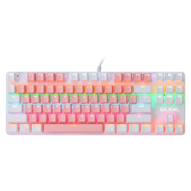 

K100 two-color mechanical keyboard 87-key green axis pink mechanical keyboard gaming girl abs wear resistant keycap