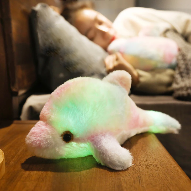 

30/45cm Glowing Whale Rainbow Doll PP Cotton Stuffed Animal Fuzzy Plush Toy Using Batteries Overnight Companion Children Present
