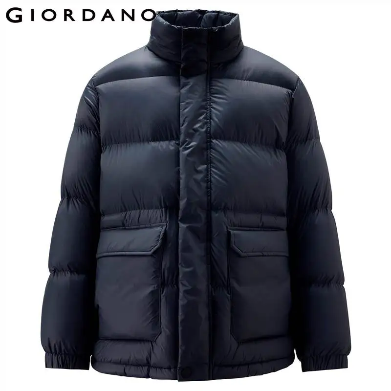 Giordano Men Jackets Stand Collar 90% White Duck Down Jacket Machine Washable Flap Pocket Waterpfoof Down Coats 01071696