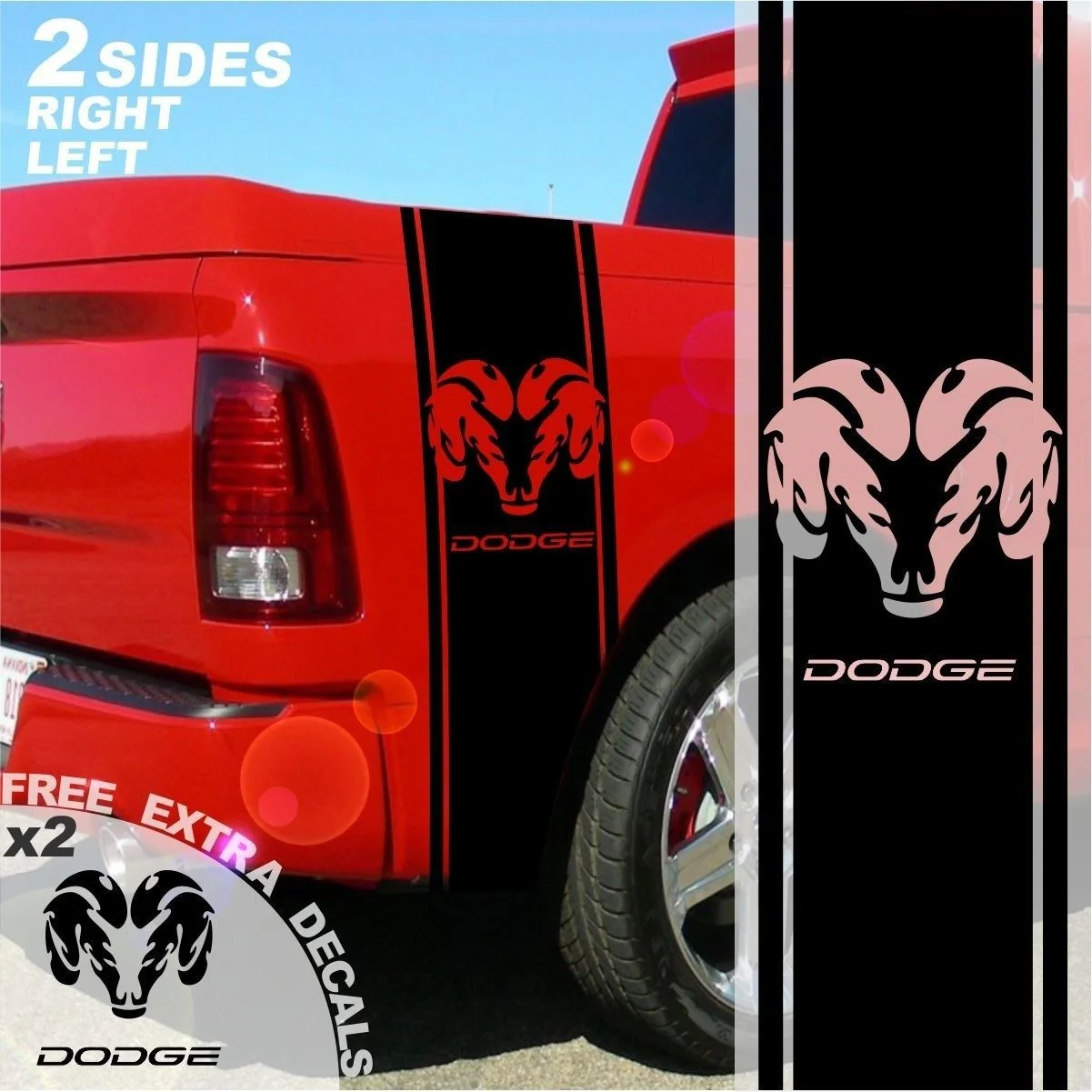 

For 1500 2500 3500 Truck Bed Side Stripes Ram Decals Sticker Graphics DS005C
