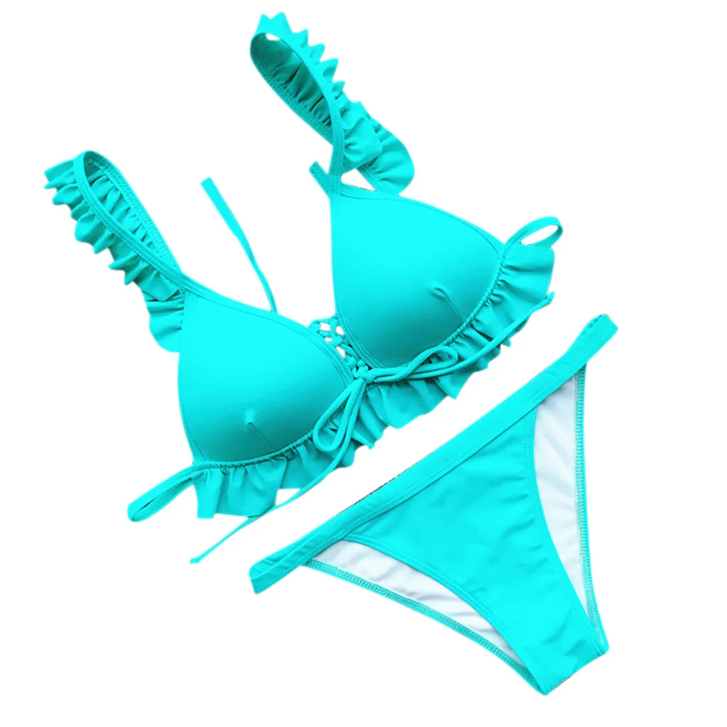 

Women's Brazilian Bikini Solid Set Push Up Padded Swimsuit Two Piece Filled Bra Sexy Strap Low Waist Swimwear Beachwear X0324