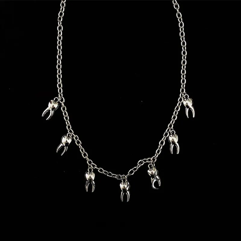 Сказочное ожерелье с зубами античный серебряный цвет Харадзюку готический