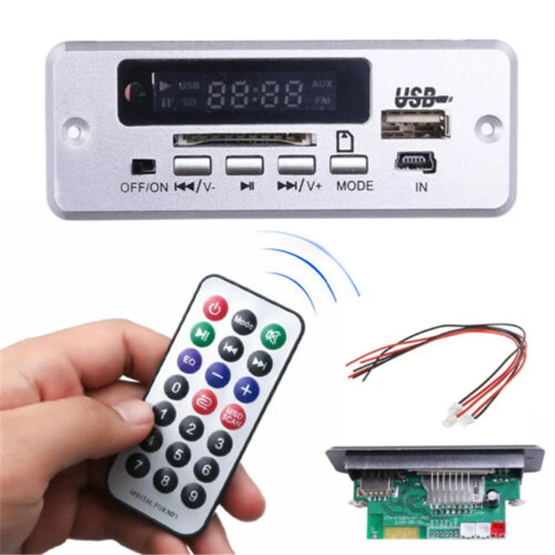 DC 5V/12V цифровые часы Bluetooth MP3 декодирующая плата с 2*3 Вт усилитель Перезаряжаемые SD