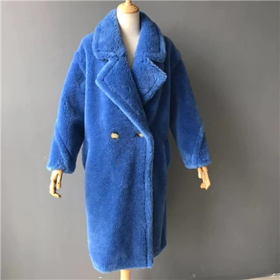 Long Royal Blue MAOMAOFUR натуральная шерсть Teddy Bear пальто Женская Зимняя мода натуральном овечьем меху Меховая куртка женские теплые ботфорты Костюмы; шерстяная Верхняя одежда для детей - Цвет: Long Royal Blue