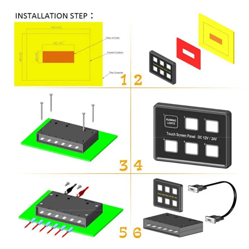 

12V 6 Gang LED Back Capacitive Touch Screen Switch Panel For Boat