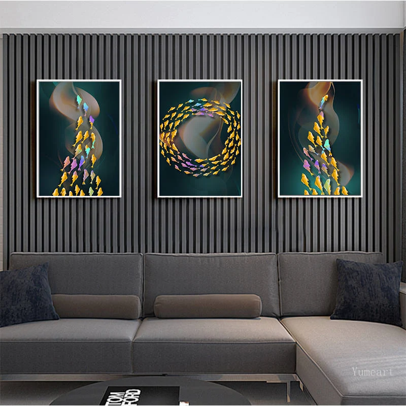 Абстрактный настенный постер с изображением красочной рыбы художественное