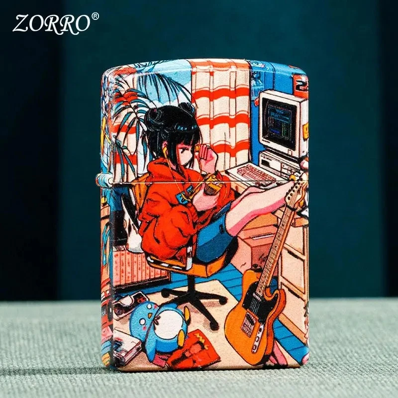 

Zorro grinding wheel windproof kerosene lighter holiday gift pure copper personality creativity six-sided color lacquer art girl