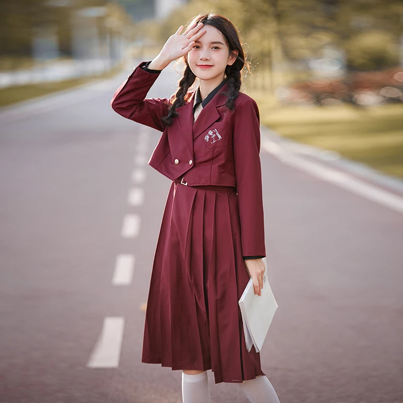 

Autumn Women Set Japan Preppy Style JK Uniform Suit and Long Pleated Dress with Tie Student Female Bing Two Piece Set 2021HOT